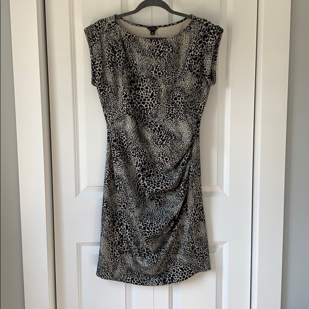 Ann Taylor White Cheetah Ruched Dress